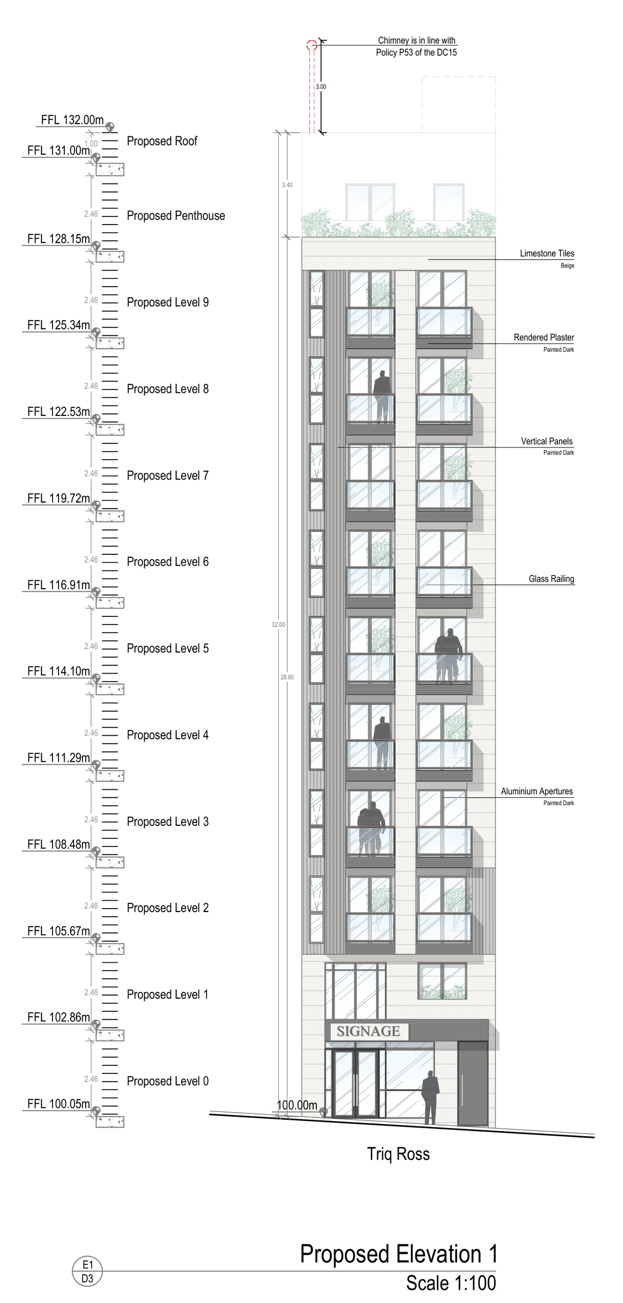 OOO Hotel proposed front elevation, sheet 143c