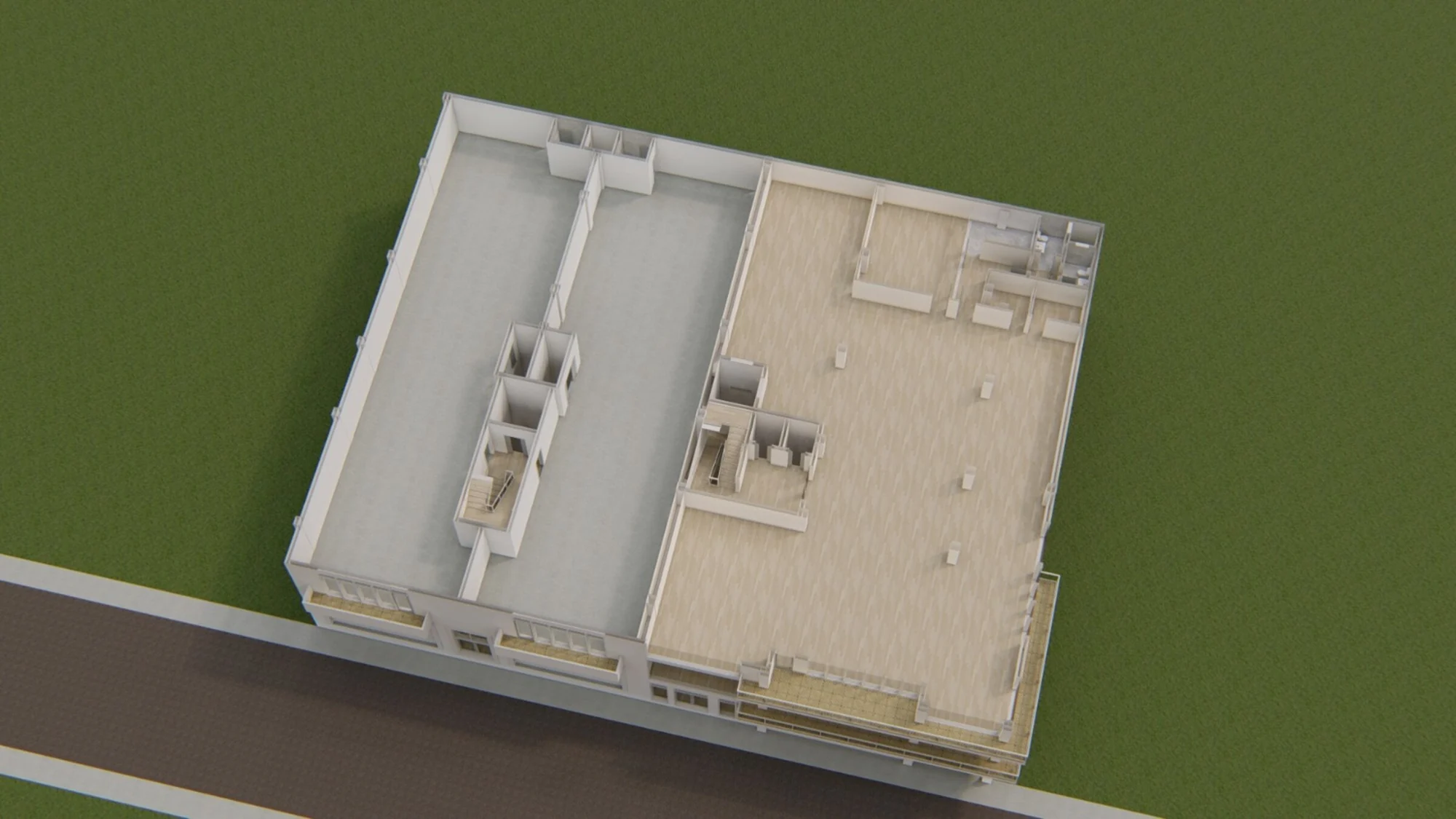 Spaces and circulation. Cutaway architectural visualisation